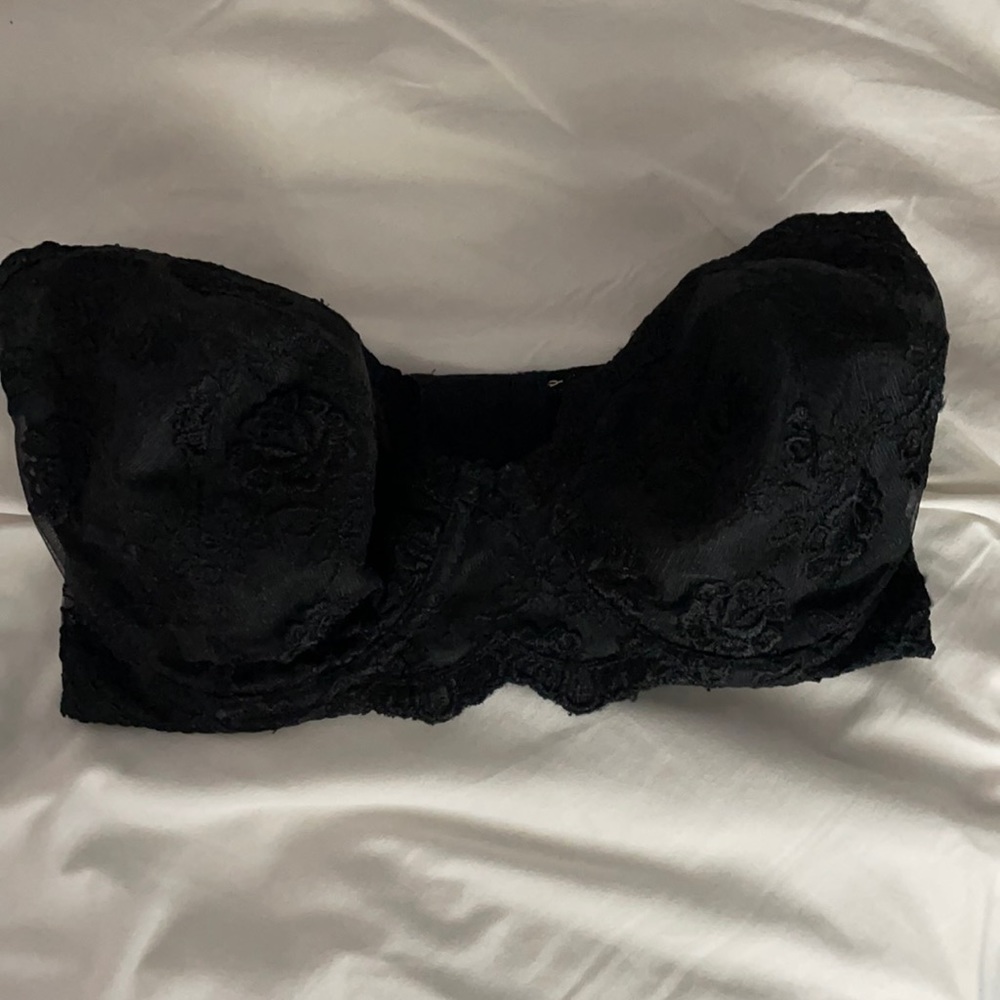 Strapless black lace bra